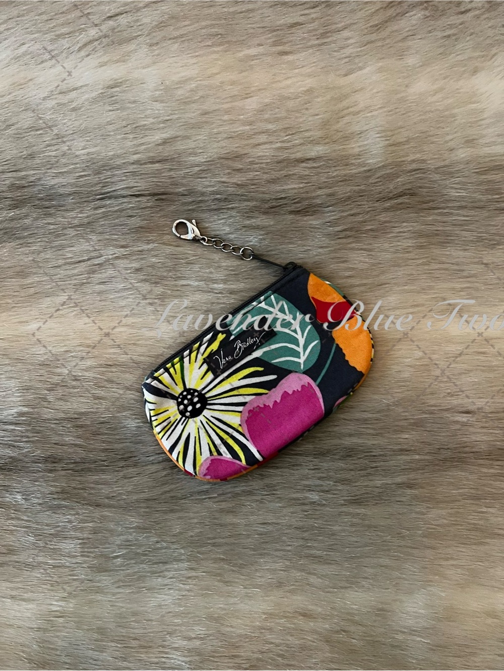 VERA BRADLEY Jazzy Blooms 2013 Rounded Keychain Cardholder ID Y2K Grey Pink